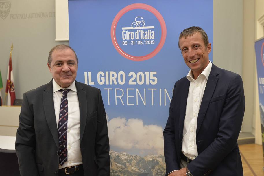 Maurizio Fondriest e Mauro Vegni alla presentazione del Giro 2015. LaPresse